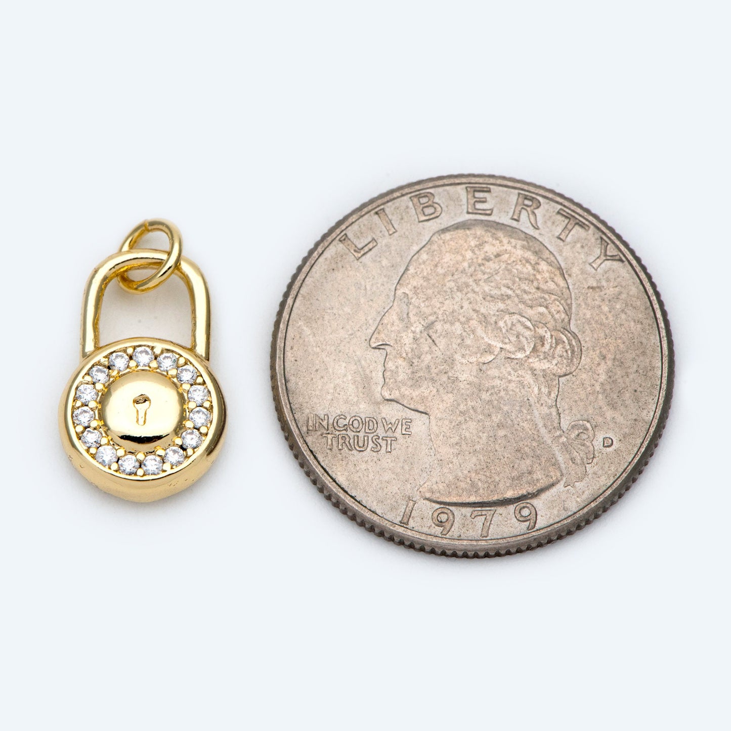 4pcs CZ Pave Gold Lock Charm, Padlock charm 16x10mm, Real Gold plated Brass (GB-751-E)