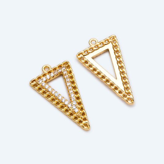 4pcs Gold / Silver Tone Triangle Charms 25x14mm, CZ Pave Geometric Triangle Pendants (GB-1715)