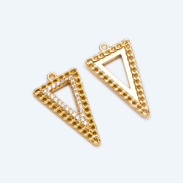4pcs Gold / Silver Tone Triangle Charms 25x14mm, CZ Pave Geometric Triangle Pendants (GB-1715)