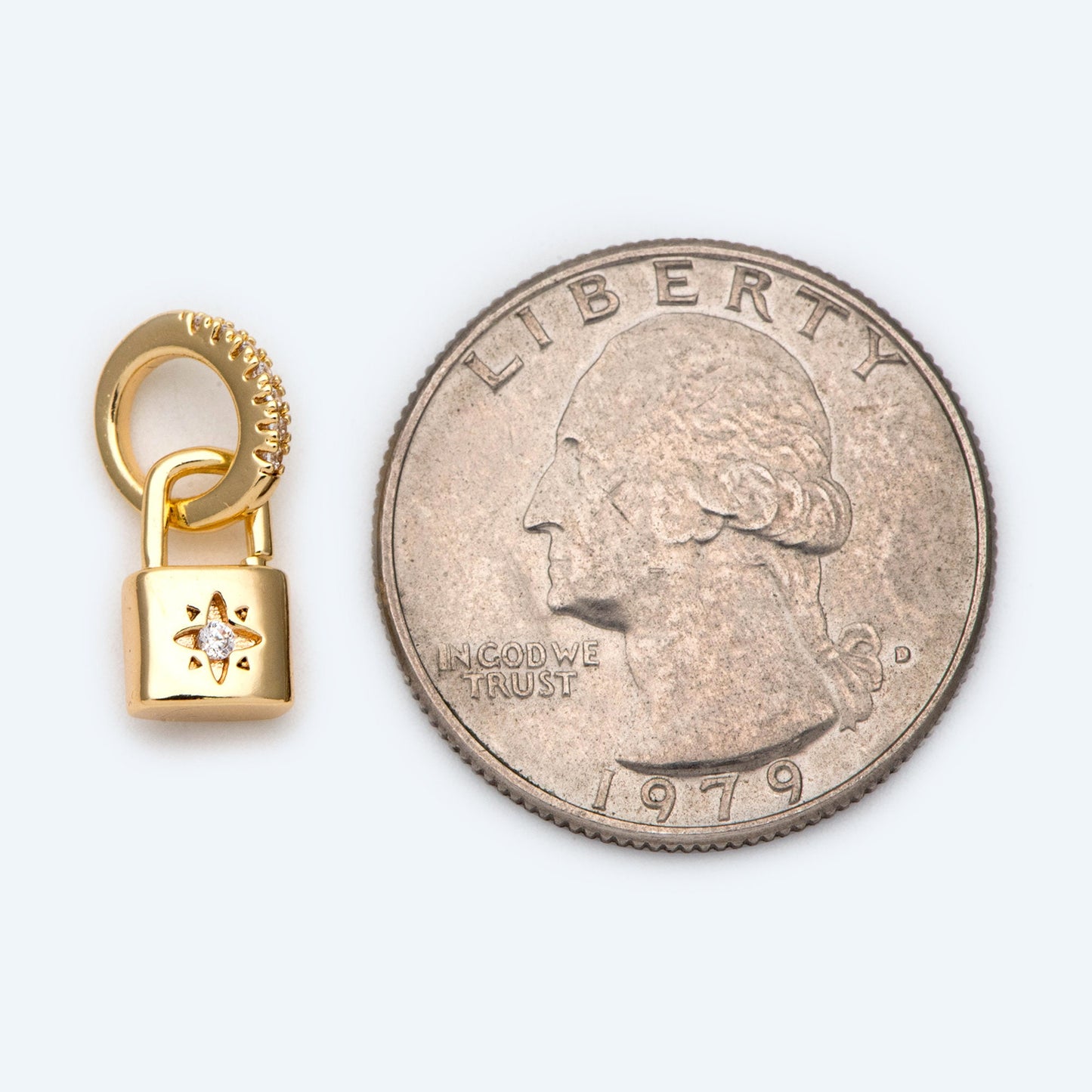 4pcs CZ Pave Gold/ Silver Tone Lock Charm, Padlock charm 17x9mm, Real Gold/ Rhodium plated Brass (GB-751-D)