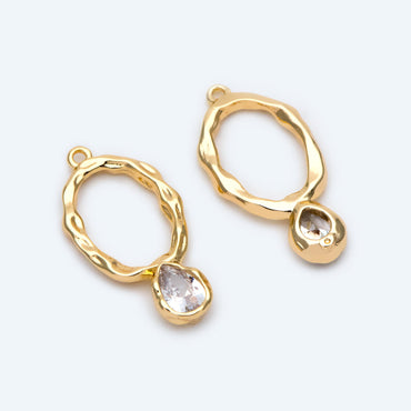 4pcs CZ pave Gold/ Silver Tone Oval Charm 22x11mm, Rhinestone Teardrop Charm (GB-913-D)