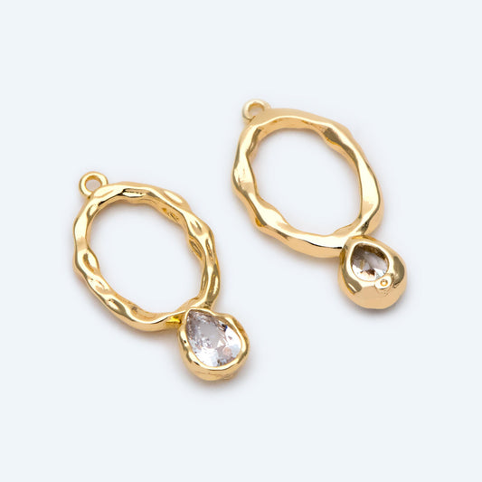4pcs CZ pave Gold/ Silver Tone Oval Charm 22x11mm, Rhinestone Teardrop Charm (GB-913-D)
