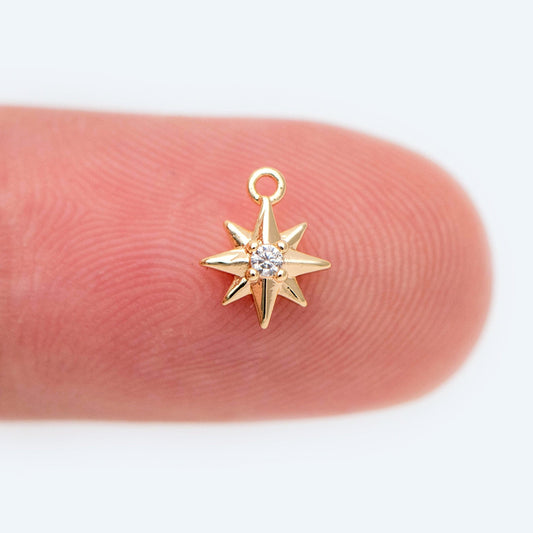 10pcs CZ pave Star Charm 6x8mm, 18K Gold plated Brass Mini Star Pendant (GB-924-F)