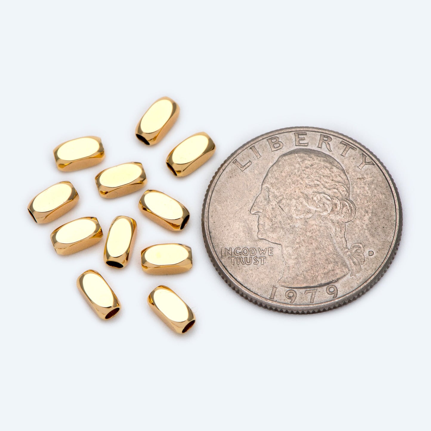 20pcs Gold Tube Beads 6x3mm, 18K Gold plated Brass, Oval Tube Spacer Beads (GB-1764)