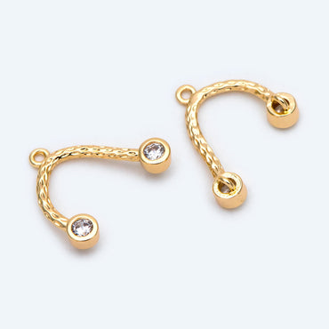 4pcs CZ Pave Gold U shape Connectors, 18K Gold plated Brass, U-shaped Curved Bar Stick Pendants 21x10mm (GB-913-A)