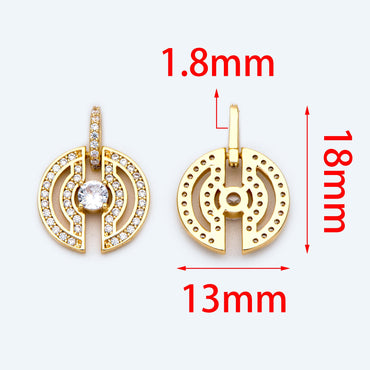 4pcs CZ Pave Gold Round Charms 18x13mm, 18K Gold plated Brass, Round Disk Pendants (GB-3464-C)