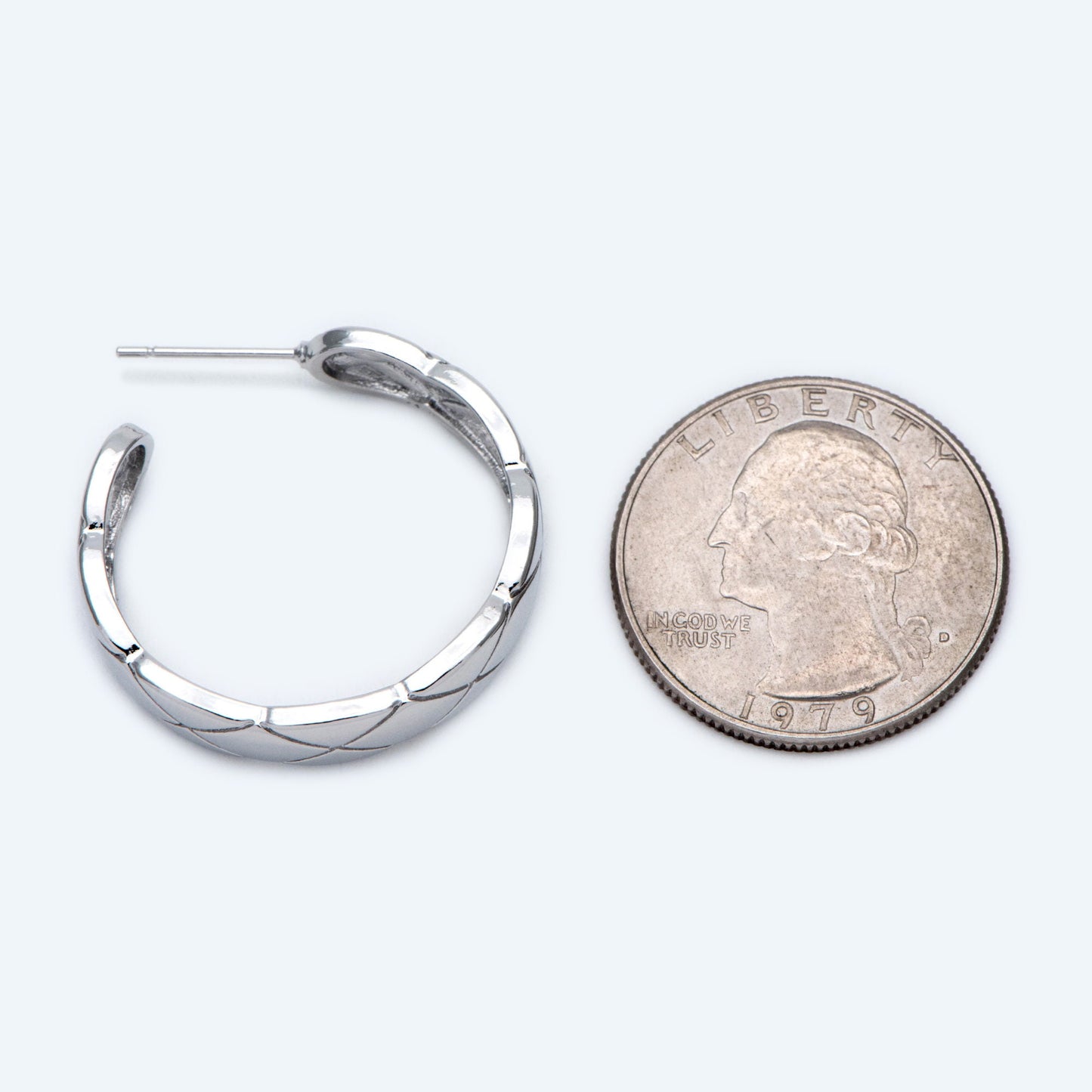 10pcs Silver tone Round Circle Ear Posts 28mm, Rhodium plated Brass, Geometric Hoop Stud Earrings (GB-1797-2)