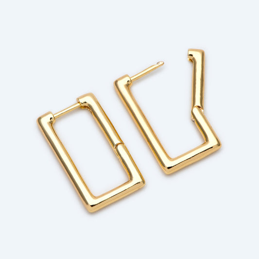 4pcs Gold/ Silver Tone Rectangle Leverback Ear Hooks 25x14mm, 18K gold/ rhodium plated on Brass, Earring Hoop Components (GB-1784)