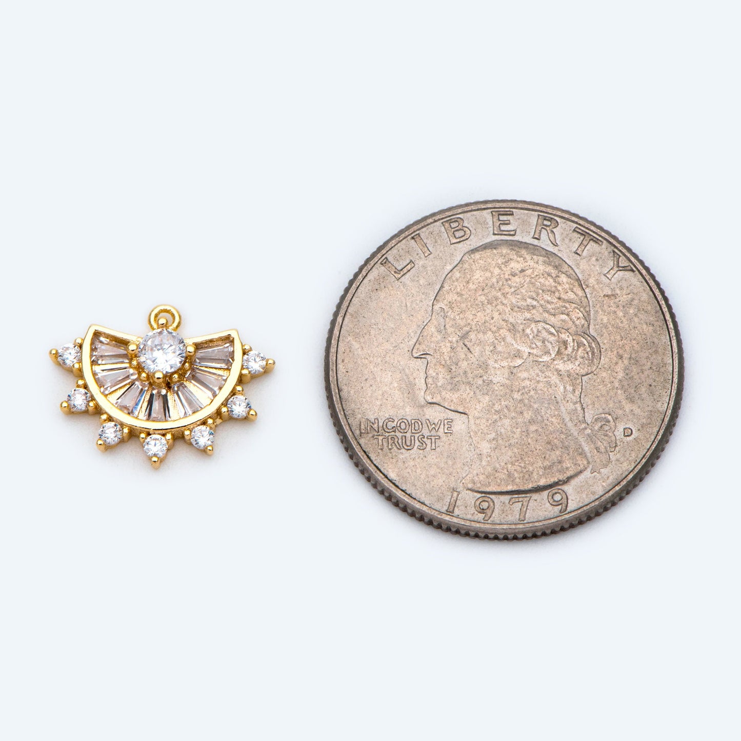 4pcs CZ Pave Gold Fan Shaped Charm 12x15mm, Earring Findings, Jewelry Making, Diy Material, Jewelry Supplies (GB-853-G)