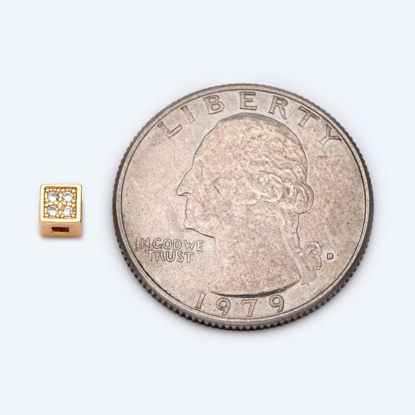 10pcs CZ Pave Gold Cube Spacers 4mm, 18K Gold plated Brass Square Beads (GB-1736)