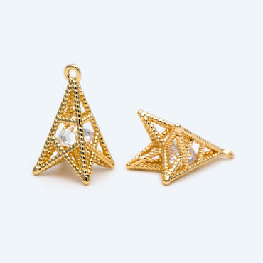 10pcs Gold plated Brass Tower Charm 15x8mm, CZ Tower Pendants (GB-1738)