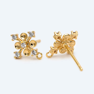 10pcs CZ Pave Cross stud Earring with Loop, 10mm, Flower Earring Studs (#GB-1749)