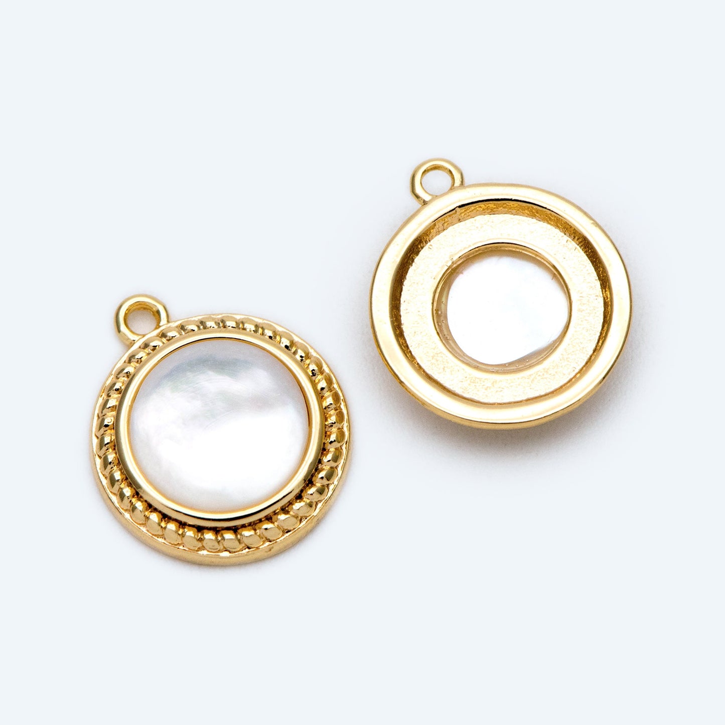 10pcs Shell Pave Gold Round Charms 14x11mm, 18K Gold plated Brass, Disk Pendants (GB-1856)