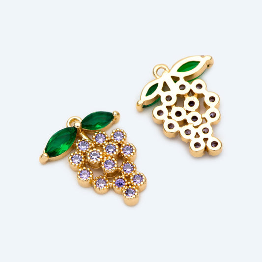 4pcs CZ Pave Gold/ Silver Tone Grape Charms, 16x13mm, 18K Gold/ rhodium plated Brass Grape Pendants (GB-1760)