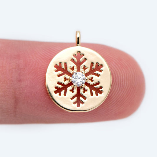 4pcs CZ Pave Gold Snowflake Charms, Brass Snowflake Findings, Snowflake Necklace, Christmas Gift, Gold Plated Findings (GB-3486-D)