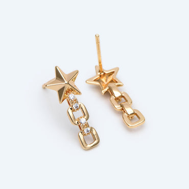 10pcs Star Chain Earring, 18x8mm, Gold Plated Brass Stud Earrings (#GB-1869)