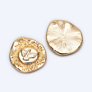 10pcs Gold Peace Dove Charm 19x17mm, Waved Pendant (GB-1886)