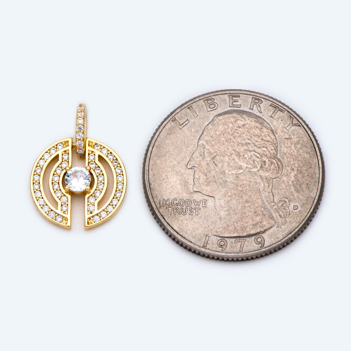 4pcs CZ Pave Gold Round Charms 18x13mm, 18K Gold plated Brass, Round Disk Pendants (GB-3464-C)