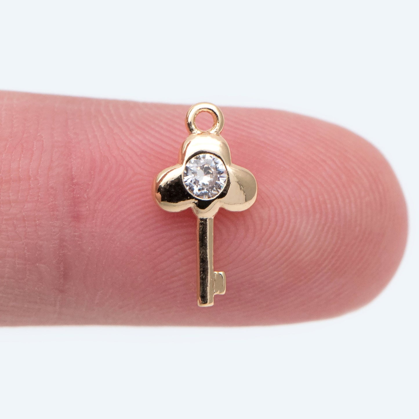 10pcs Gold plated Brass Key Charm, CZ pave Key Pendant (GB-1912)