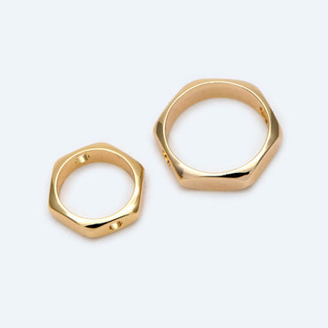 10pcs Gold plated Brass Hexagon Bead Frame , Geometric Hoop Charm Connectors, 2 Holes Drilled, Inner 6.5/ 8.5mm (GB-1793)