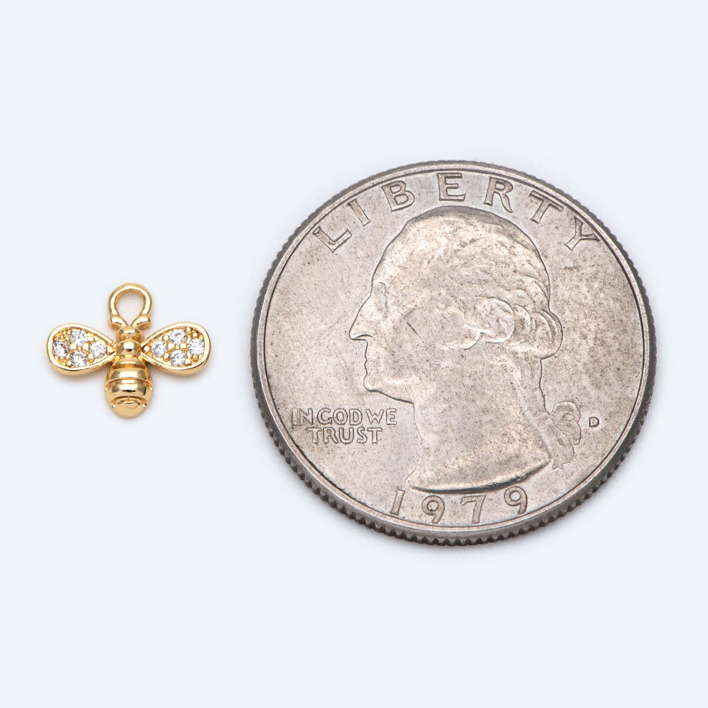 10pcs CZ Pave Bee Charm 10x8mm, 18K Gold Plated Brass, Bee Pendants (GB-3093-D)