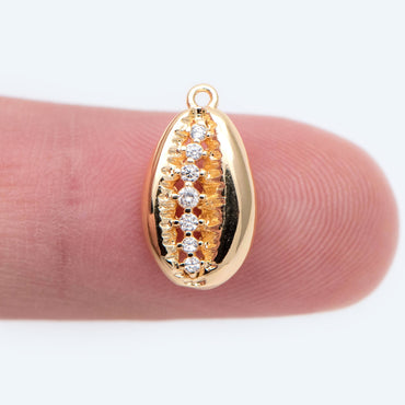 10pcs CZ Pave Gold Cowrie Shell Charm, Cowrie Shell Charm Pendant, Seashell Charm (GB-2680-J)