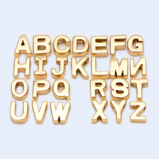 10pcs Gold/ Silver Alphabet Charms 6mm, English Letter Beads, 18K Gold/ Rhodium plated Brass, You Choose Letter (GB-1927)