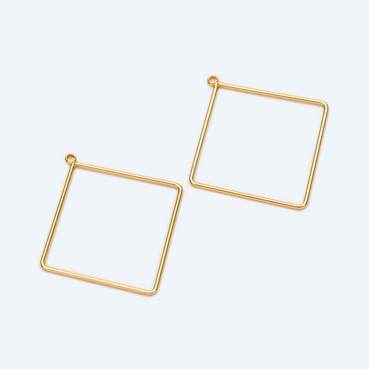 10pcs Gold plated Brass Square Pendants, Rhombus Link Charms, Wired Geometric Hoops (GB-368-C)