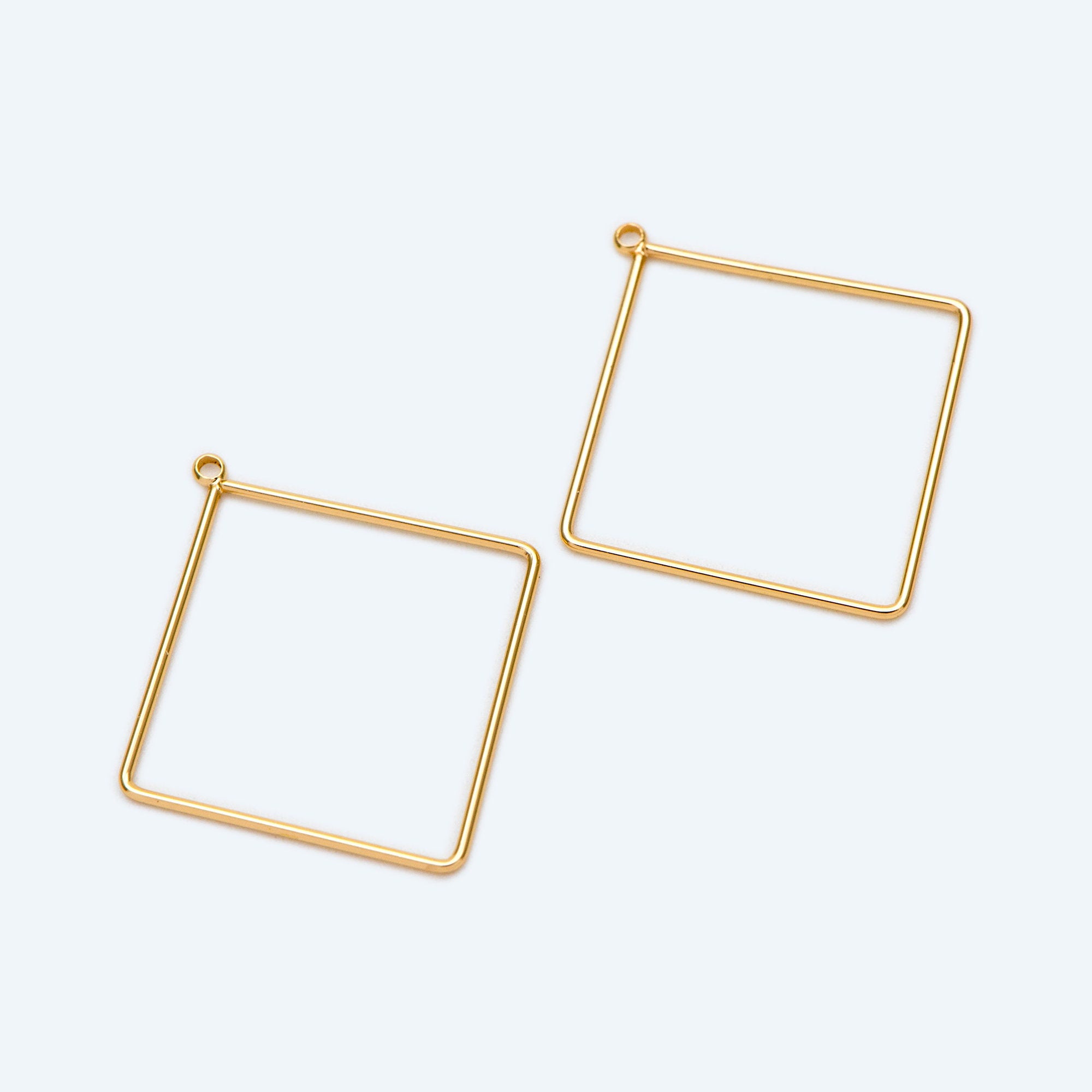 10pcs Gold plated Brass Square Pendants, Rhombus Link Charms, Wired Geometric Hoops (GB-368-C)