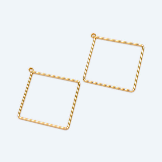 10pcs Gold plated Brass Square Pendants, Rhombus Link Charms, Wired Geometric Hoops (GB-368-C)