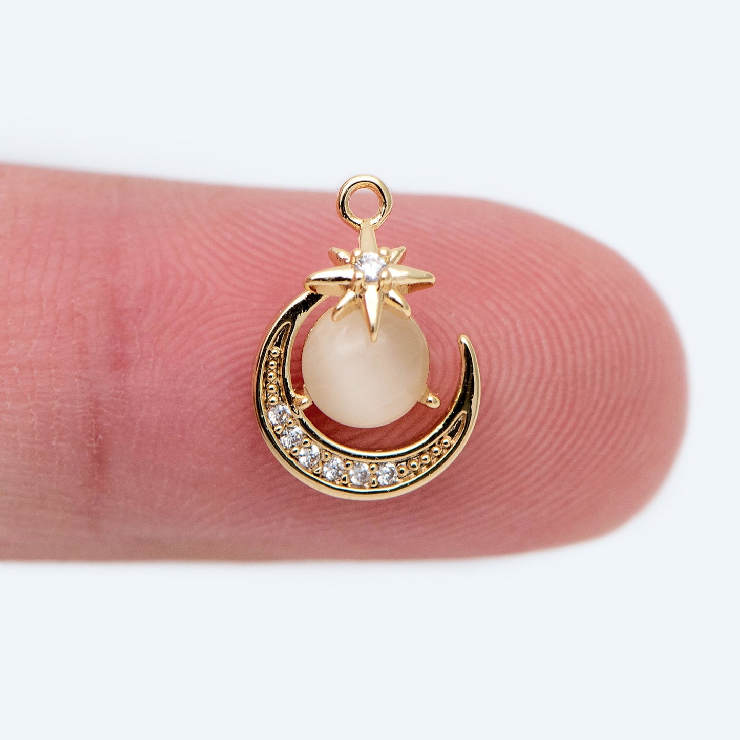 4pcs CZ Pave Gold Round Moon Star Charms, Jewelry Making, Diy Material, Jewelry Supplies (GB-2433-B)