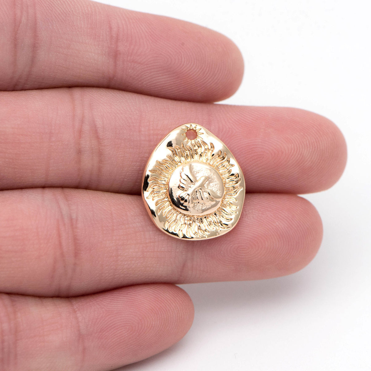 10pcs Gold Peace Dove Charm 19x17mm, Waved Pendant (GB-1886)