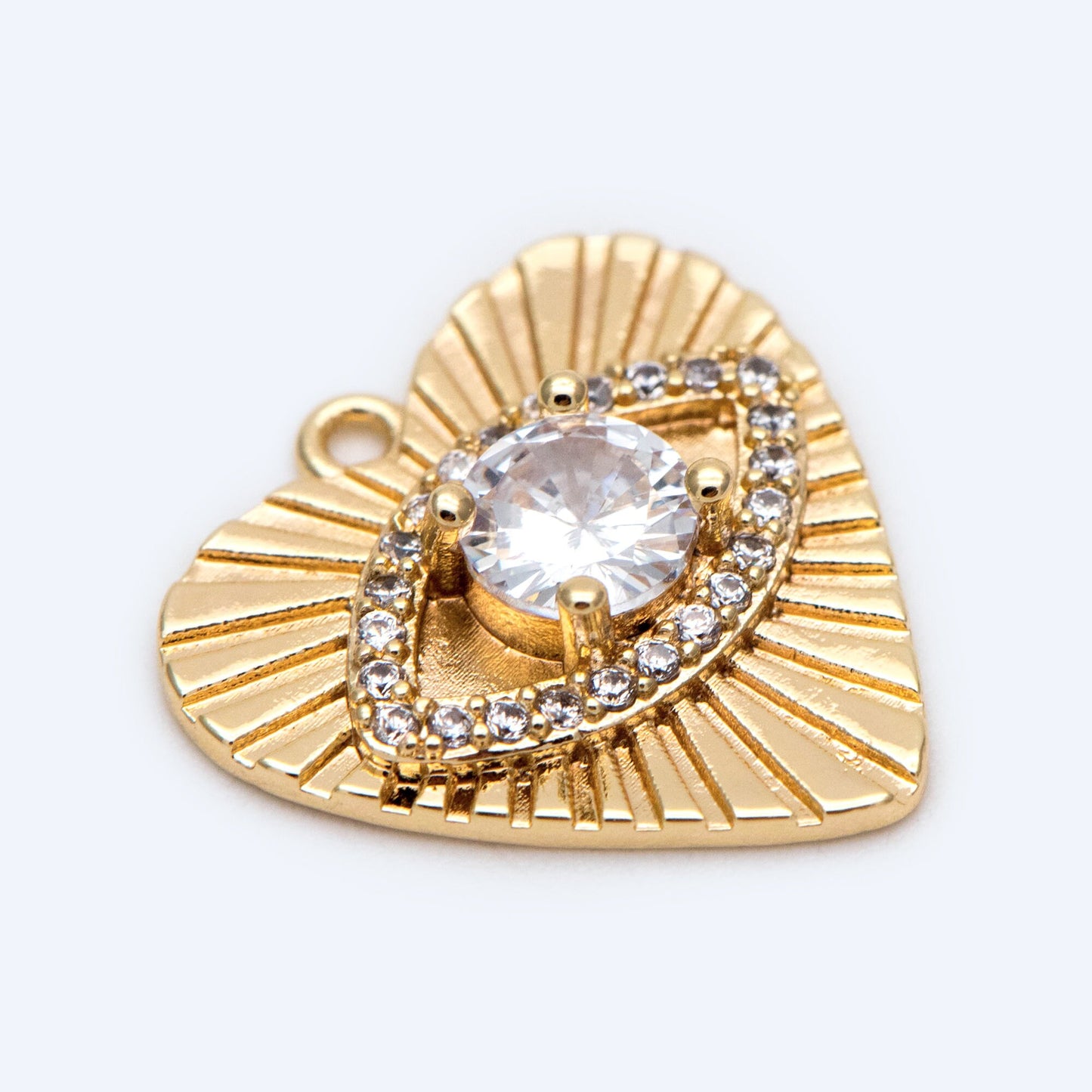 4pcs CZ paved Gold Heart Evil Eye Charm 16mm, Gold Plated Brass Heart Pendant (GB-4085-H)