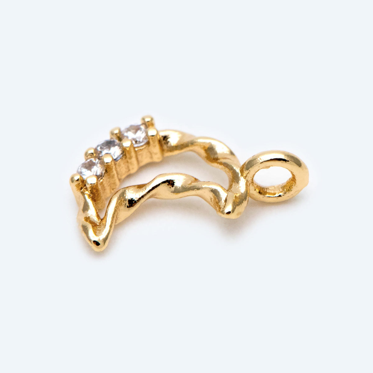 10pcs CZ pave Gold Moon Charm, 18K Gold plated Brass Moon Pendant (GB-618-J)