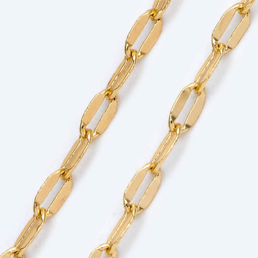 Gold Flat Cable Chains 2.5mm, 18K Gold plated Brass, Dainty Oval Linked Chains(#LK-452)/ 1 Meter=3.3 ft