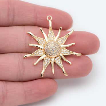 4pcs CZ Pave Gold Sun Charms: 18K Gold Plated Pendants (GB-2259-E)