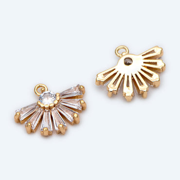 10pcs CZ Pave Gold Fan Shaped Charm 10x13mm, Earring Findings, Jewelry Making, Diy Material, Jewelry Supplies (GB-1953)