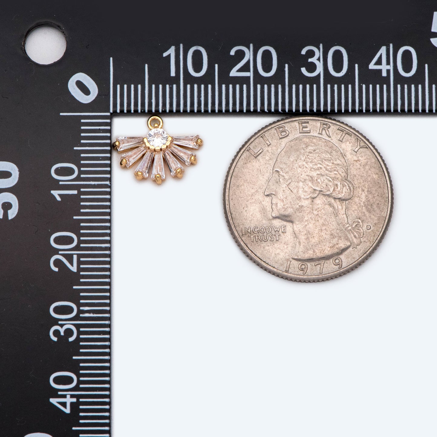 4pcs CZ Pave Gold Fan Shaped Charm 10x13mm, Earring Findings, Jewelry Making, Diy Material, Jewelry Supplies (GB-853-C)