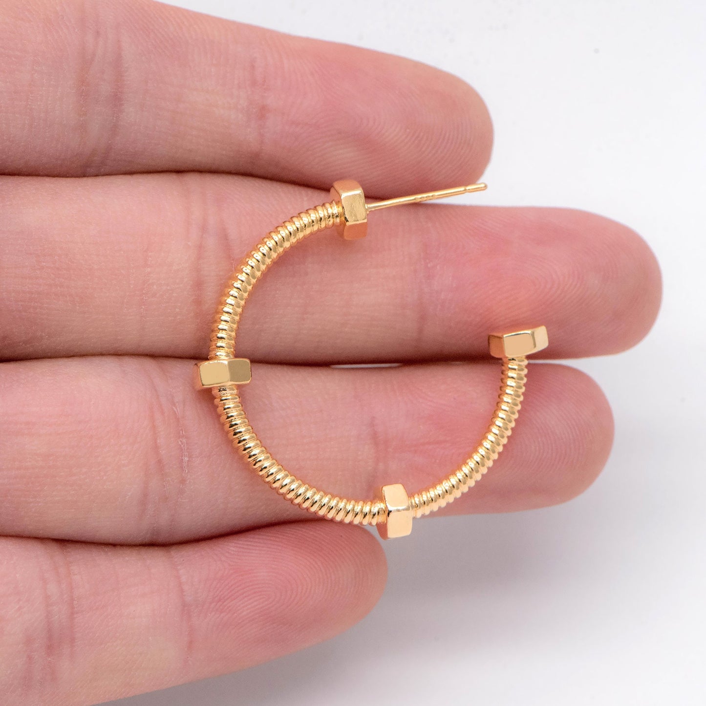 4pcs Gold Hoop Earrings 33mm, 18K Gold plated Brass, Round Circle Earring (GB-1969)