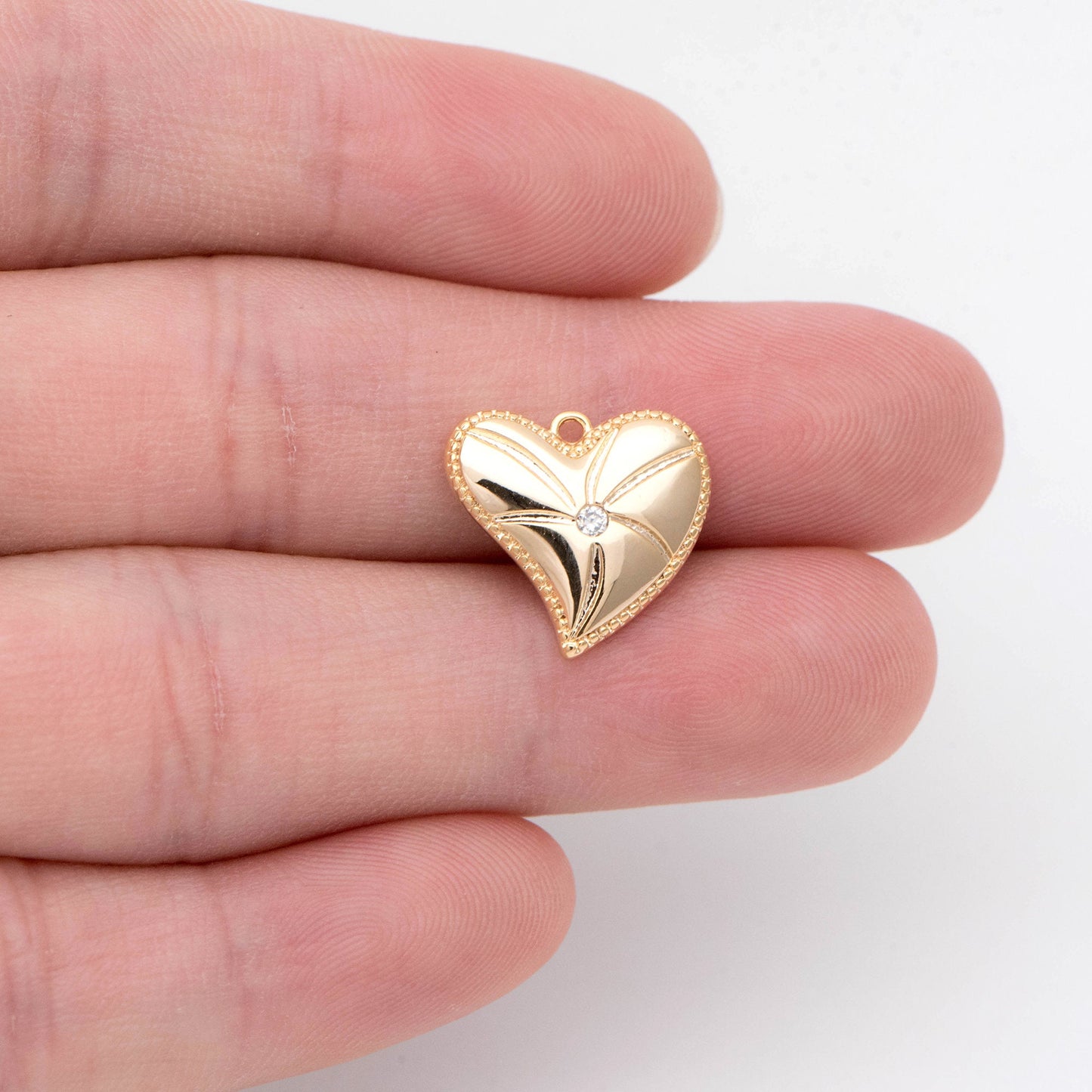 4pcs CZ pave Gold Heart Charms 14x15mm, Gold Plated Brass Heart Pendants (GB-4409-E)