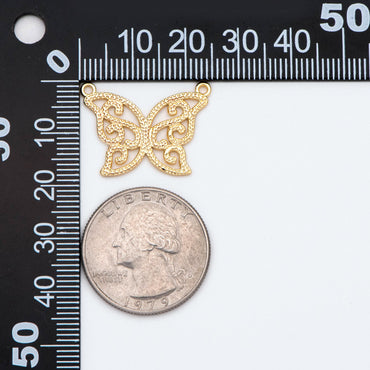 10pcs Gold plated Brass Butterfly Charms 18x25mm, Connector Pendant with 2 Loops (GB-1989)