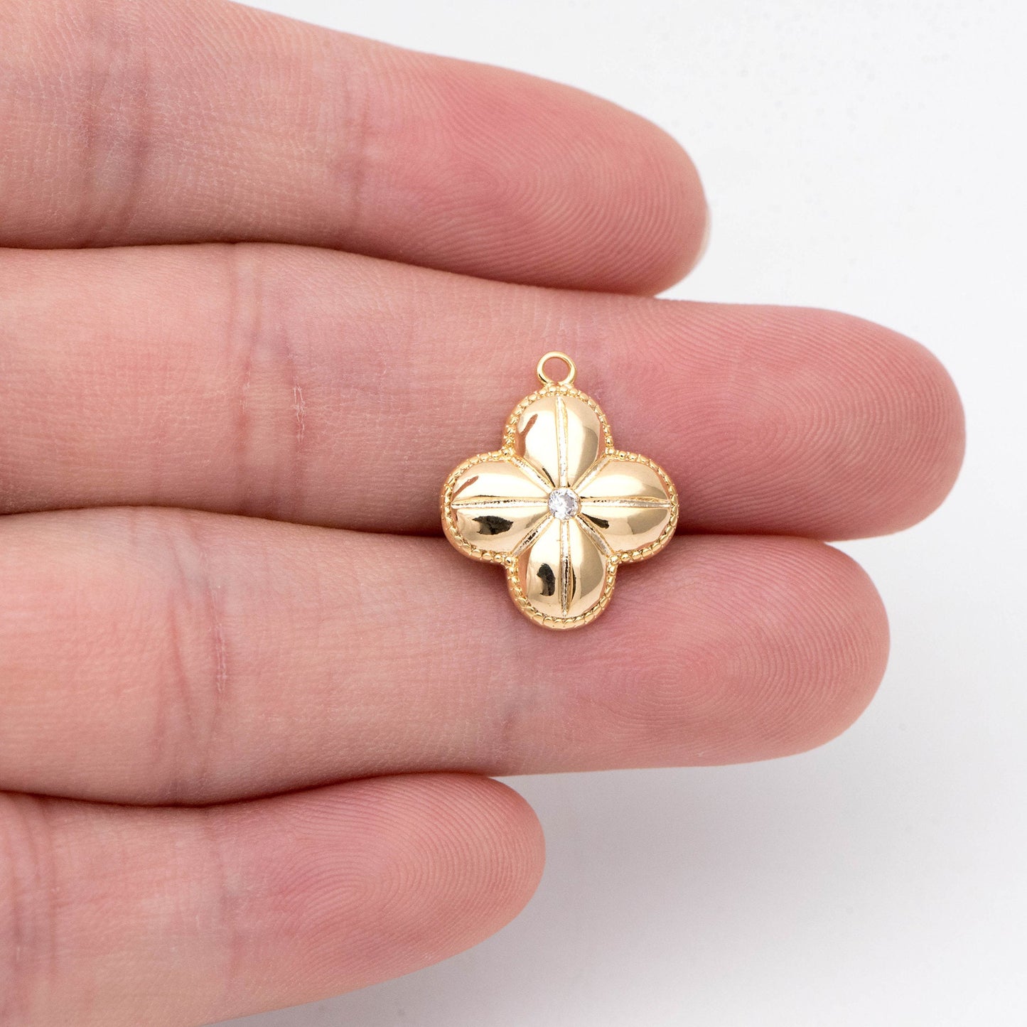 4pcs Gold CZ Flower Charms 15mm, 18K Real Gold plated Brass, Floral Earring Pendants (GB-978-A)