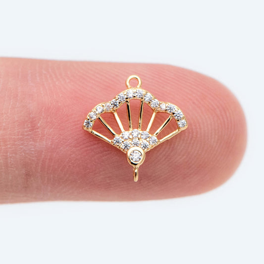 4pcs CZ Pave Gold Fan Shaped Connectors 11mm, Earring Findings, Jewelry Making, Diy Material, Jewelry Supplies (GB-2005)