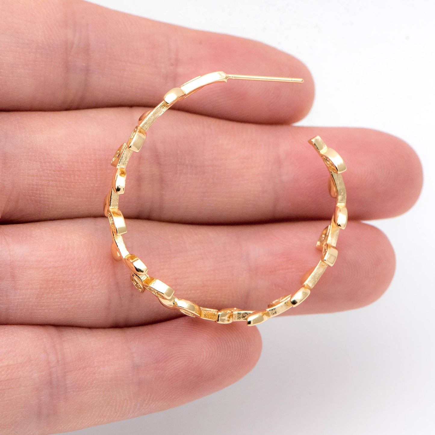4pcs CZ Paved Dainty Gold Leaf Hoop Earrings, Gold Hoop Earring, 42mm Circle Leaf Earring (GB-2019)