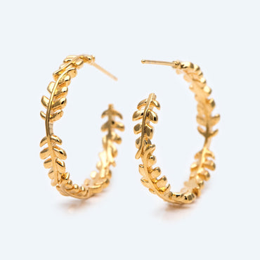 10pcs Dainty Gold Leaf Hoop Earrings, Gold Hoop Earring, 25mm Circle Leaf Earring (GB-1975)