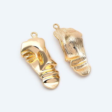 10pcs Gold Face Charm 33x15mm, Real 18K Gold plated Brass, Jewelry Supply (GB-2040)