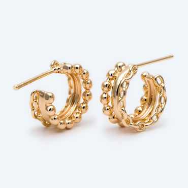 10pcs Gold Round Circle Ear Posts 14mm, Gold plated Brass, Geometric Loop Stud Earrings (GB-2051)