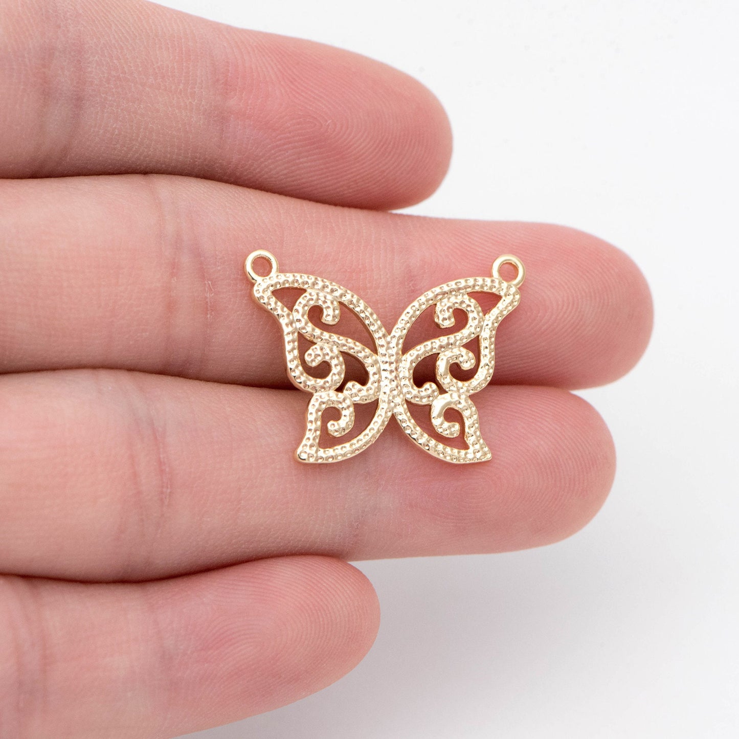 10pcs Gold plated Brass Butterfly Charms 18x25mm, Connector Pendant with 2 Loops (GB-1989)