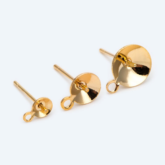 20pcs Gold/ Sliver/ Rose Gold Ear Posts with Cup, Stud Earrings for Pearls, 3/ 4/ 5/ 6/ 8mm Peg Earring Findings Wholesale (GB-2060)