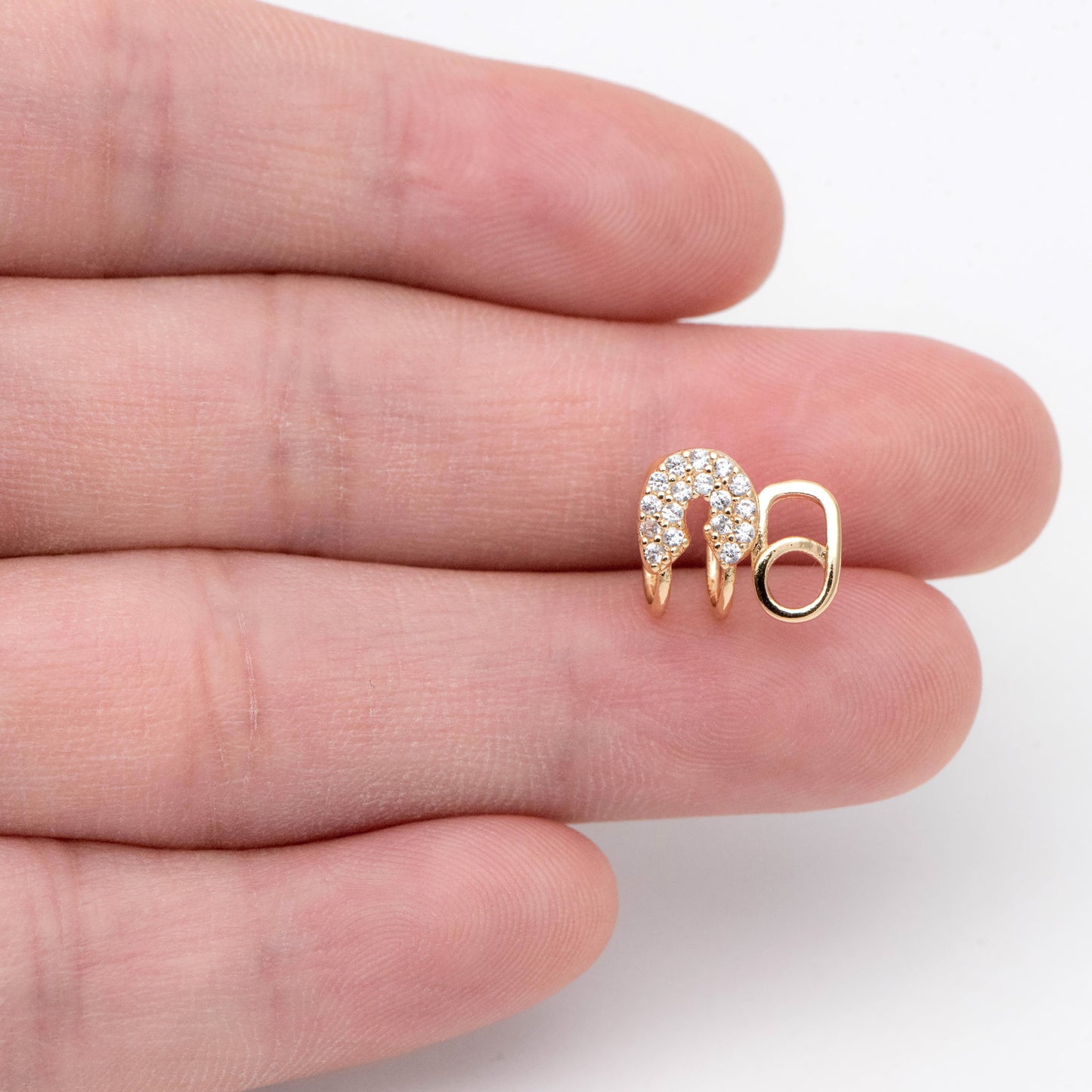 4pcs CZ Pave Safety Pin Ear Cuff, Cartilage, Dainty Earcuff Earring (GB-1335-B)